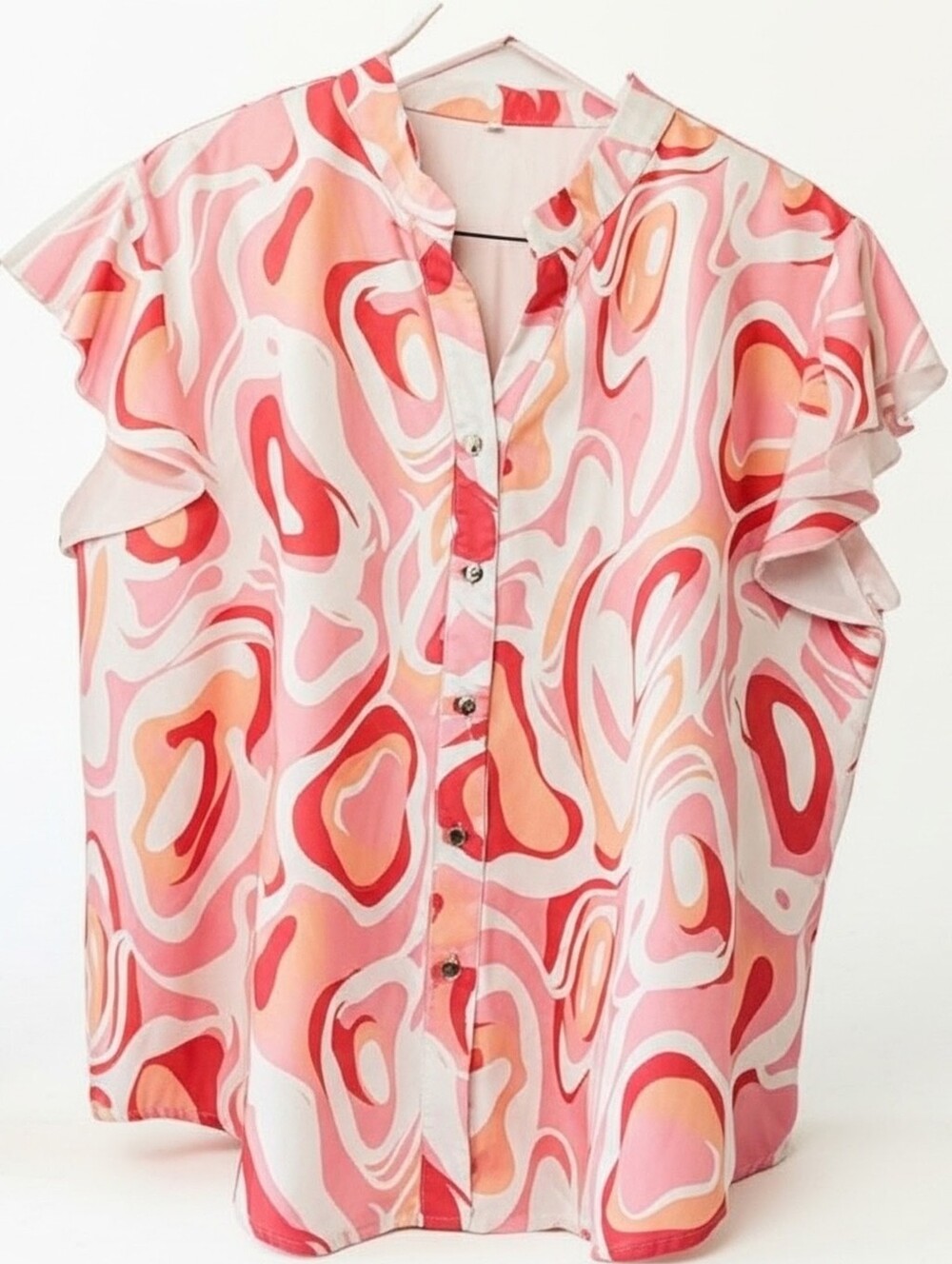 Neiman Marcus Pink Swirl Button-Front Blouse